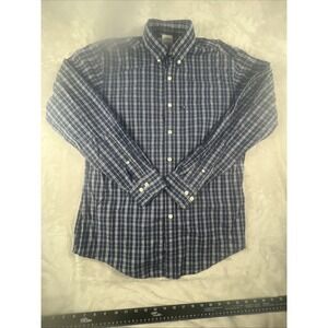 Brooks Brothers 346 Shirt Size Med Blue White Plaid Cotton Button Down Classic